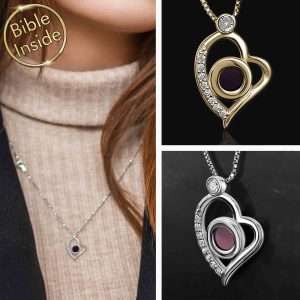 Women's Religious Jewelry heart-shaped pendant necklace With Bible Inside by My Nano Jewelry