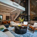 Modern condominium interior with stylish furniture and decor